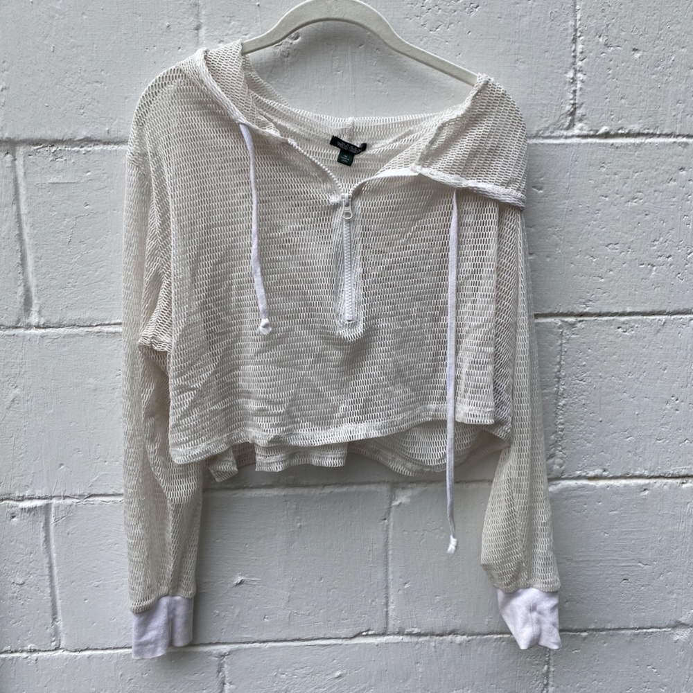 Wild Fable White Half Zip Netted Hoodie